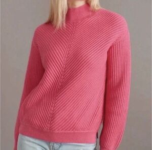 Marine Layer Sweater Small Skylar Mock Turtleneck Pink Chevron Cotton Wool Blend